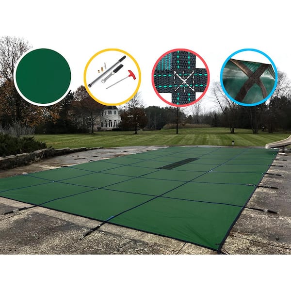 Water Warden 16 ft. x 38 ft. Rectangle Green Solid In-Ground Safety Pool Cover