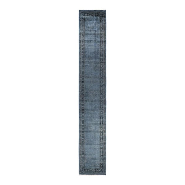 Overdyed Gray 2 ft. x 16 ft. Solid Wool Indoor Runner Rug
