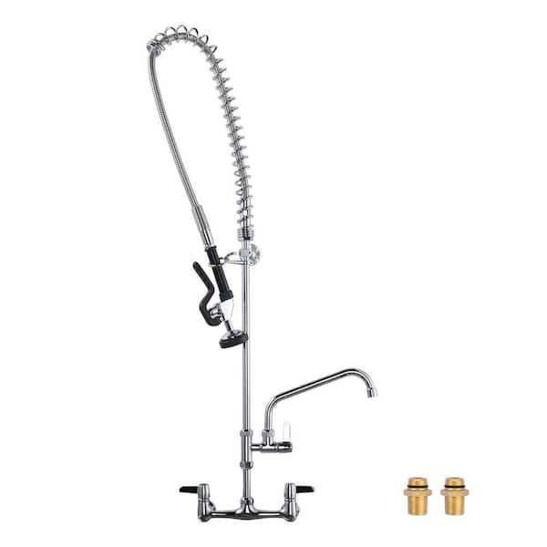 47 in. Commercial Triple Handles Pull Down Sprayer Kitchen Faucet with Pre-Rinse Sprayer in Chrome