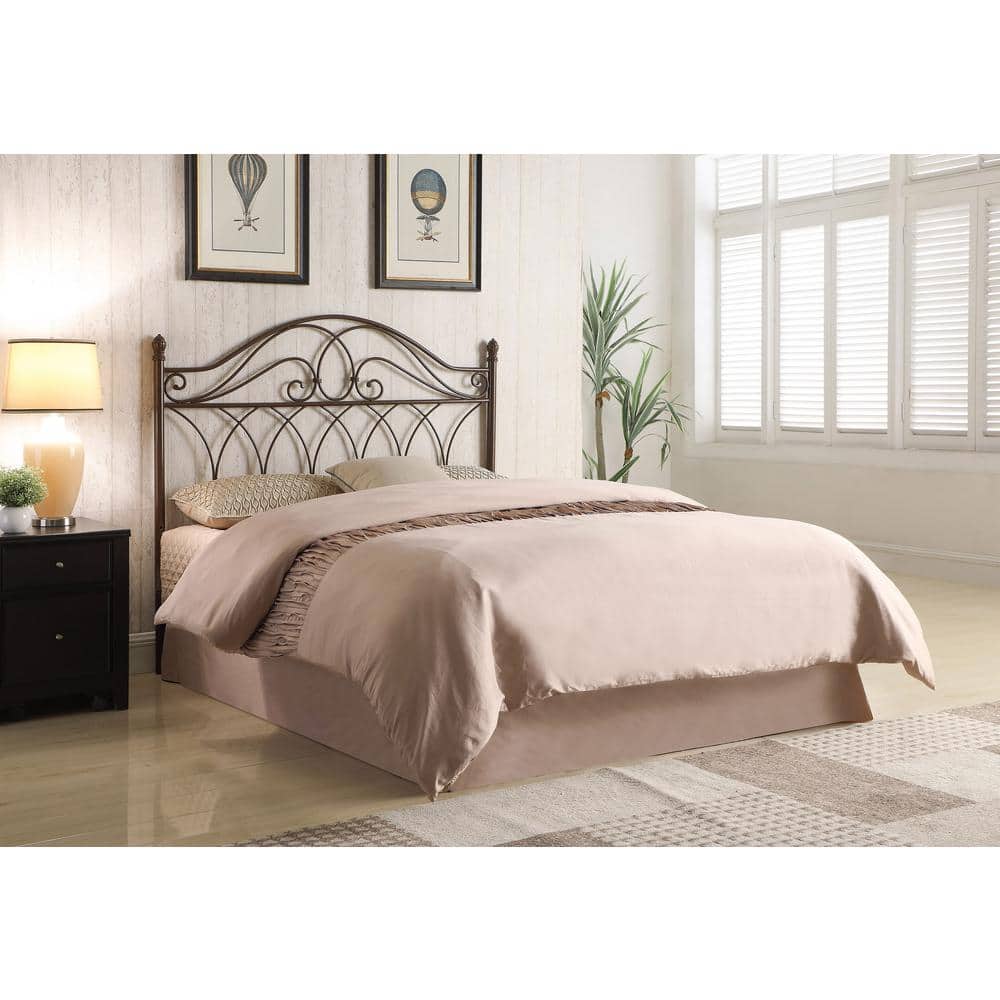 Transitional Full/Queen Metal Scroll Headboard in Rich Brown