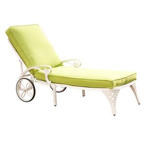Biscayne White Patio Chaise Lounge with Green Apple Cushion