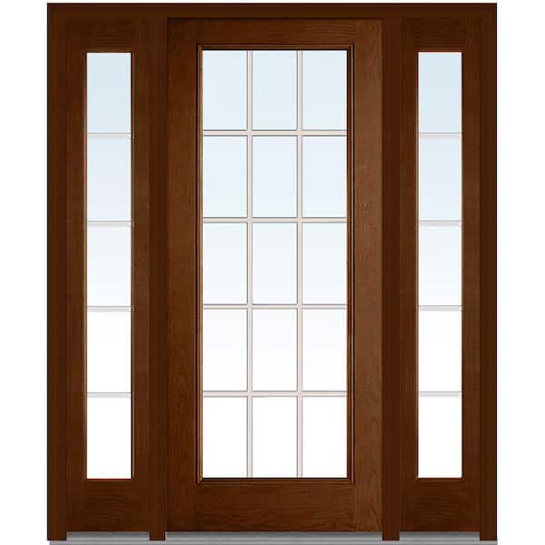 MMI Door 64 in. x 80 in. Internal Grilles Right-Hand Full Lite Clear Stained Fiberglass Oak Prehung Front Door with Sidelites