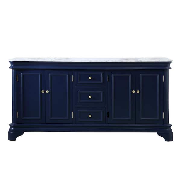 Unbranded Timeless Home 72 in. W x 21.5 in.D x 35 in.H Double Bath Vanity in Blue with Marble Vanity Top in White with White Basin