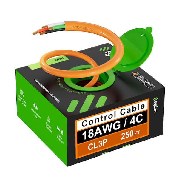 250 ft. 18/4 Stranded Copper Access Control Alarm Security Wire, CL3P Plenum Rated, UV Resistant, Orange