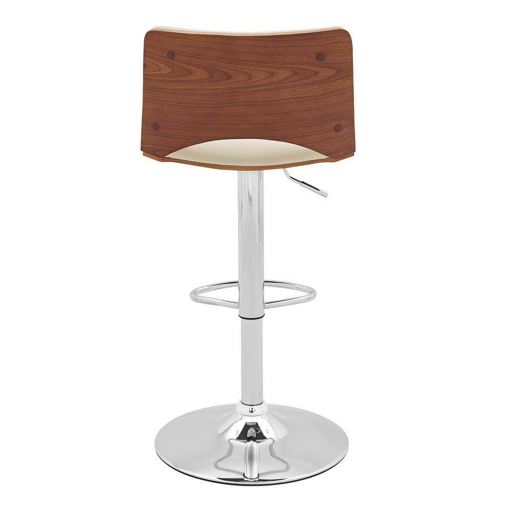 Contemporary Cream Leather & Walnut Swivel Adjustable Bar Stool