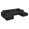 Nestfair 142 in. W Fully Compressed U-Shaped Corduroy Modular Sectional Sofa in. Black with Ottomans and No Assembly CSSGT728B