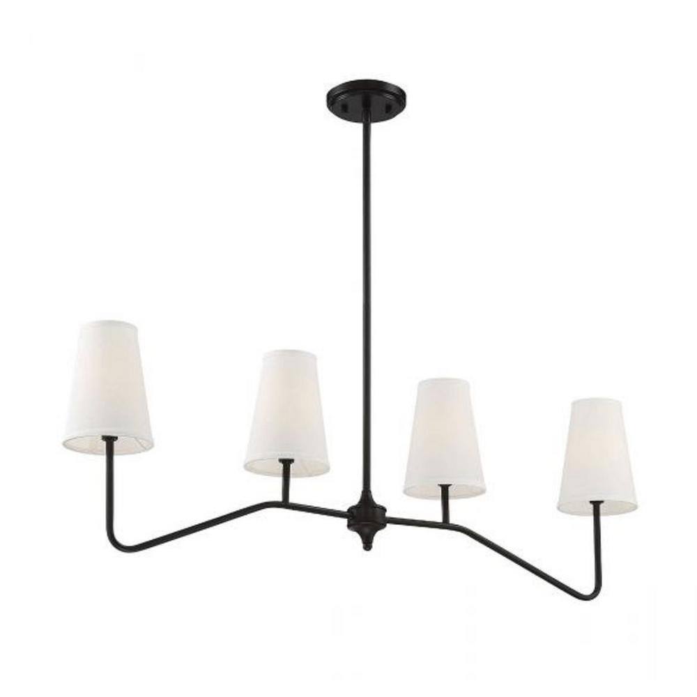 Midcentury Modern Bronze 4-Light Linear Chandelier with White Shades