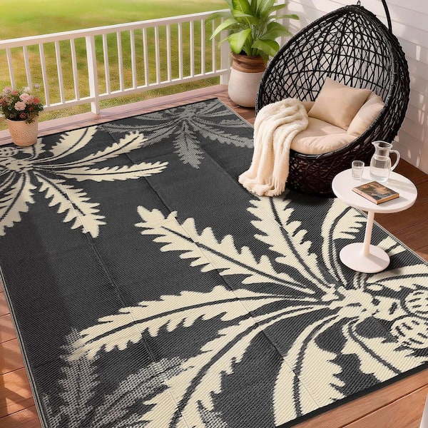 Black and Brown 5 X 8 ft. Plastic Waterproof Indoor and Outdoor Area Rug, for Camping, Porch, Backyard, Picnic