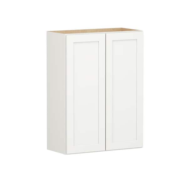 SIMPLY WOODMARK PRO Shaker Full Overlay 27 in. W x 12 in. D x 36 in. H Plywood Assembled Wall Kitchen Cabinet in Linen White