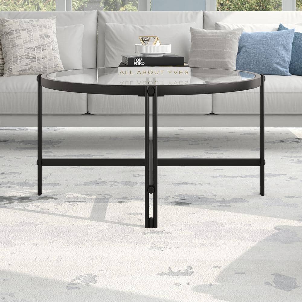 Inez 32" Blackened Bronze Round Metal and Glass Coffee Table