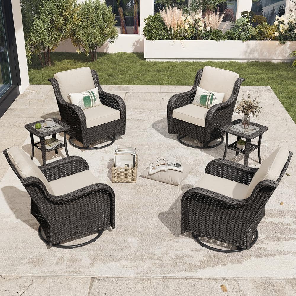 Aditi Brown 6-Piece Wicker Patio Conversation Seating Sofa Set with Beige Cushions and Swivel Rocking Chairs price history on PriceWatchPro