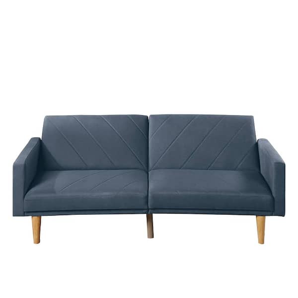 Venetian Worldwide Modern 80 In. Wide Navy-Blue Linen Twin XL Sofa Bed