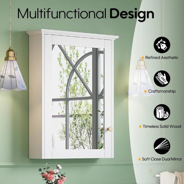 ANGELES HOME 24 in. W x 30 in. H Medium Rectangular White Solid Wood Frame Surface Mount Soft Close Medicine Cabinet with Mirror