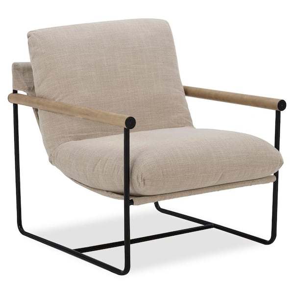 Spruce & Spring Amelia Flax Beige Fabric Modern Accent Chair Wood and Metal Frame and Loose cushions Armchair for Living Room Bedroom