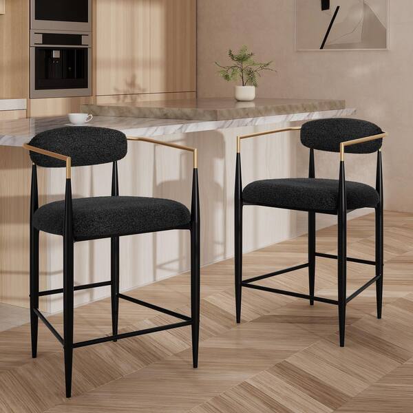 Set Of 2 Bar Stools Counter Height – Upholstered PU Leather, Metal Frame, Kitchen Island