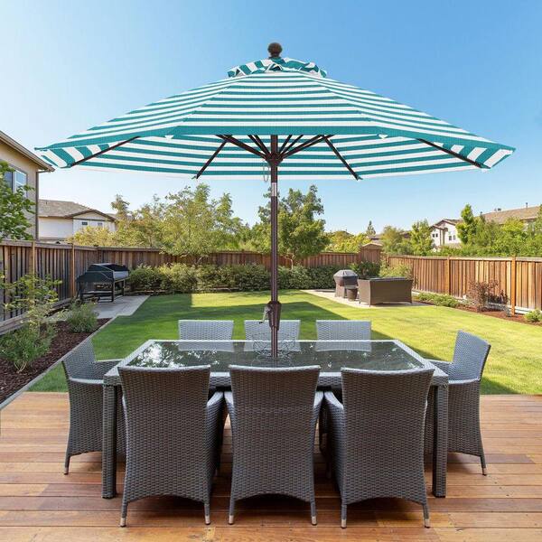 abc canopy patio umbrella ABCCANOPY 9 ft. Steel Market Push Tilt Outdoor Patio Umbrella, with 5-Year-Non-Fading Olefin Fabric in Turquise and White Stripe