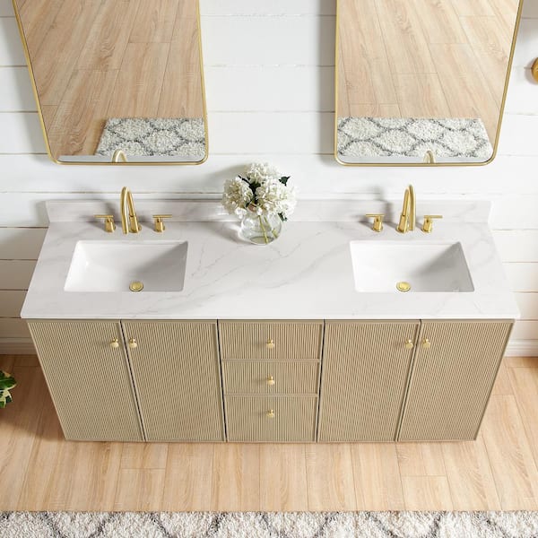 Bathroom Vanities Outlet Atlanta Renovate for LessColumbia 72 Double Vanity,  Latte Oak, Radiant Gold w/ Glossy White Composite Top