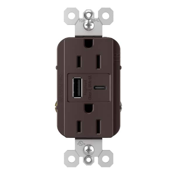radiant 15 Amp 125-Volt Decorator Duplex Outlet with 6.0 Amp Type A/C USB, Dark Bronze