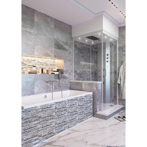 Waterfall Gray and Beige 11.8 in. x 11.8 in. Polished and Honed Glass and Stone Mosaic Tile (4.83 sq. ft./Case)