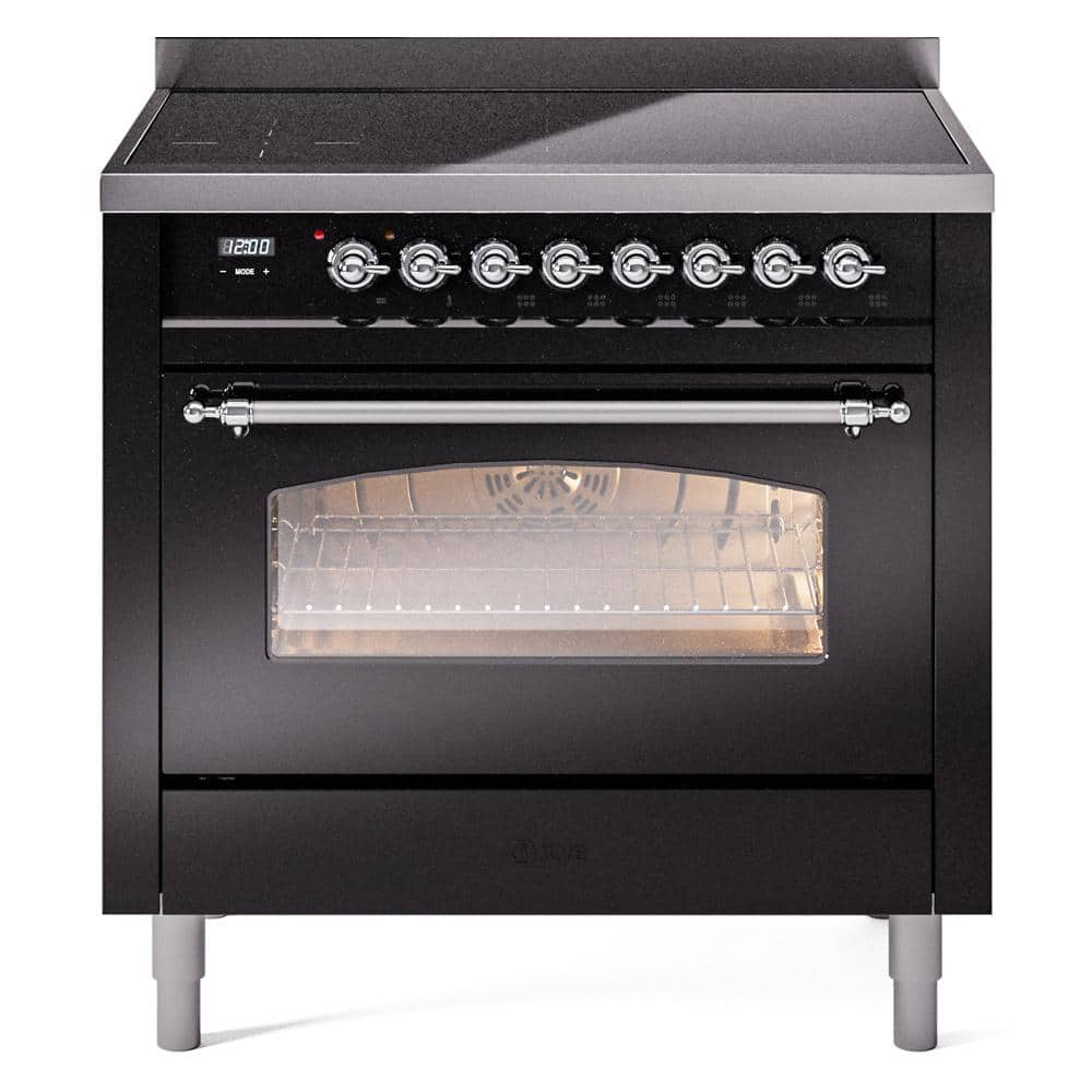 Nostalgie II 36 in. 6 Zone Freestanding Induction Range in Glossy Black with Chrome -  ILVE, UPI366NMPBKC