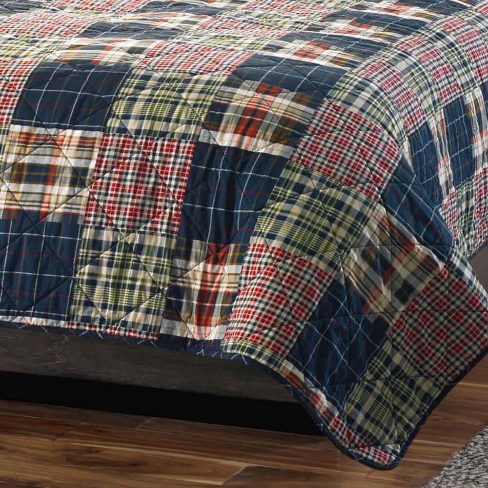 Navy Cotton Reversible Full Quilt Set with Shams