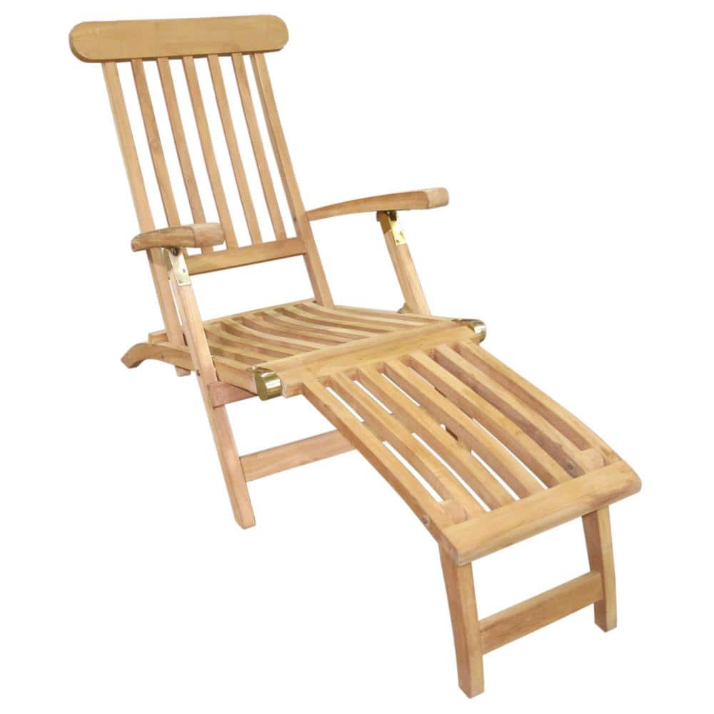 Royal Teak Folding Steamer Lounge Chair with Picnic Side Table