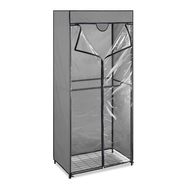 Whitmor Portable Closet 68.5 in. H x 30.3 in W x 18 in. D 2-Tier Metal Frame and Clear View Protective Cover in Gray