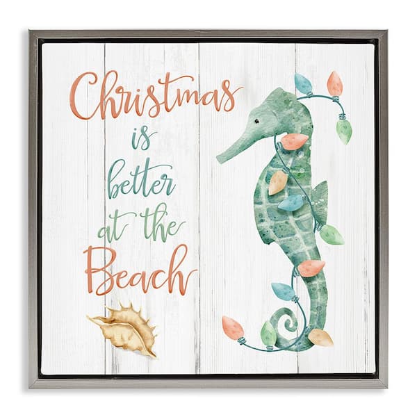 Stupell Industries Christmas Better At Beach by Deane Beesley 1-Piece Floater Frame Graphic Print Animal Poster Art Print 18 in. x 18 in.