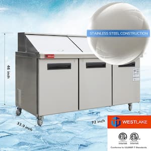 72 ft. W 20 Cu.ft Capacity Refrigerator Multifunctional Cooking Table 3 -Door Stainless Steel