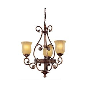 Freemont Collection 3-Light Hanging Antique Bronze Chandelier with Glass Shades