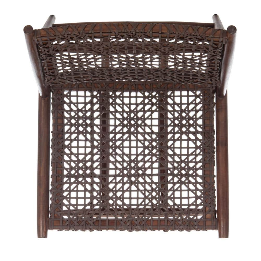 Transitional Brown Leather Weave Accent Chair with Sungkai Wood