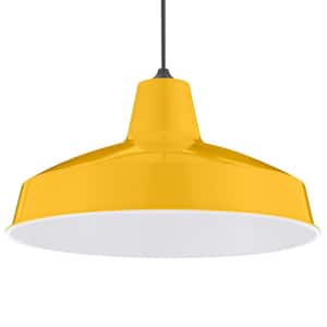 1-Light Yellow Warehouse Pendant Light with Metal Shade