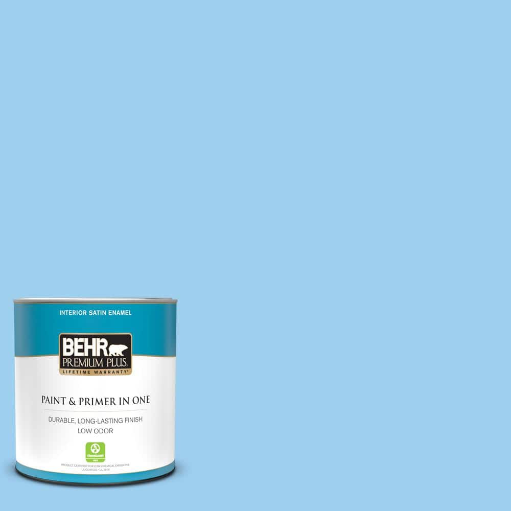 Behr Premium Plus 1 Qt P500 3 Spa Blue Satin Enamel Low Odor Interior Paint And Primer In One The Home Depot