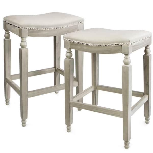 Barton 28.5 in. Rustic Gray/Beige Classic Isabel Backless Counter Saddle Stool (Set of 2)