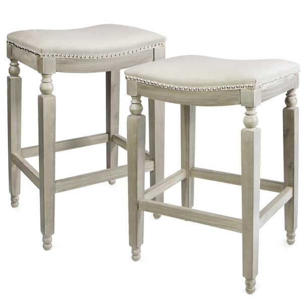 Barton 28.5 in. H Rustic Gray/Beige Classic Isabel Backless-Counter Saddle Stool (Set of 2)