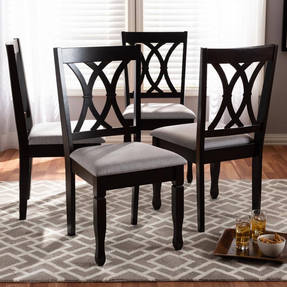 Parsons High Slat-Back Gray Fabric & Espresso Wood Dining Chair Set of 4