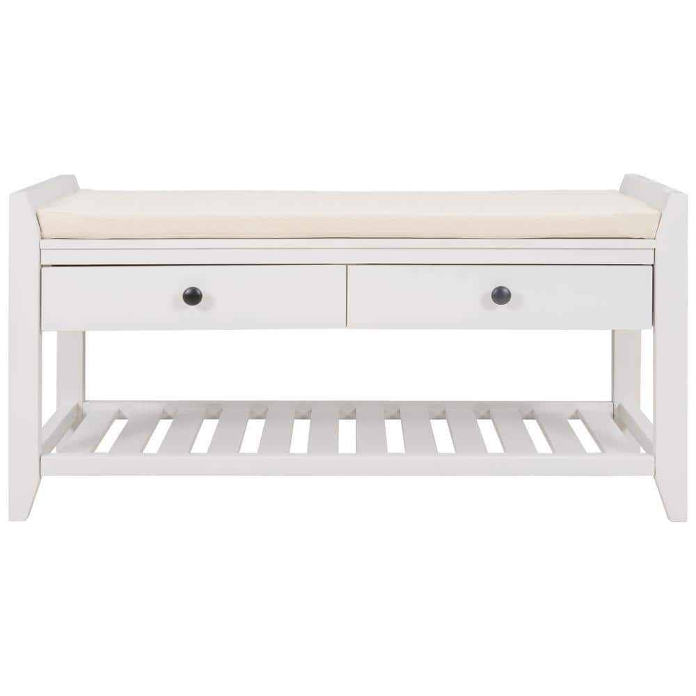 Asucoora Liberty White Entryway Storage Bench with 2-Drawer (39 in