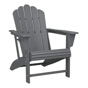 Aderson Outdoor Patio Weather Resistant Classic Poly Plastic Adirondack Chair with Cupholder in Gray