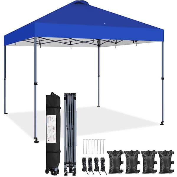 Yaheetech 12 x 12 ft. Pop Up Canopy with 1-Push-To-Lock Setup Mechanism with Wheels and Carry Bag and Guy Lines and Sandbags Blue