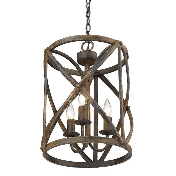 Golden Lighting - Alcott Collection 3-Light Antique Black Iron Pendant