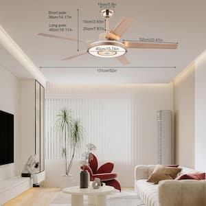 52 in. Indoor Gold Modern 6-Speed Ceiling Fan with Adjustable White Integrated LED and Remote for Bedroom Living Room
