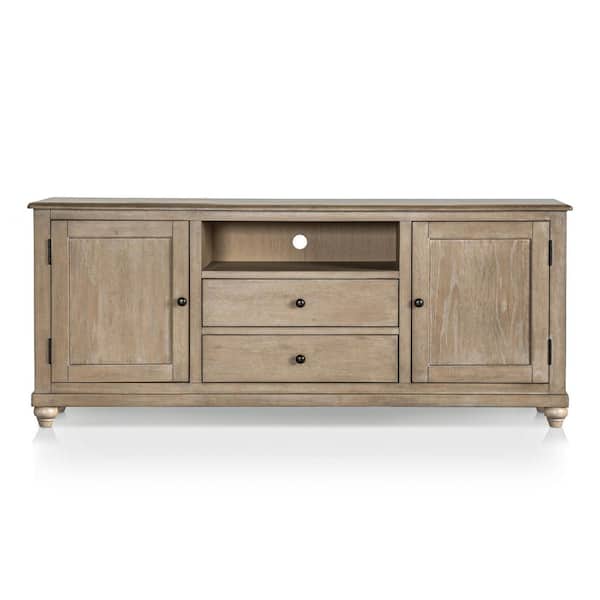 Carrin Light Washed White TV Stand Fits TV up to 80 in. with Soft-closing Drawers