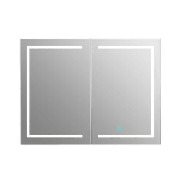 48 in. W x 32 in. H Rectangular Silver Aluminum Surface LED Light Medicine Cabinet with Mirror, Anti-Fog, Double Doors