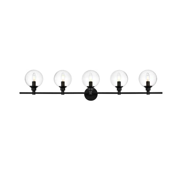 Unbranded Simply Living 47 in. 5-Light Modern Black Vanity Light with Clear Round Shade