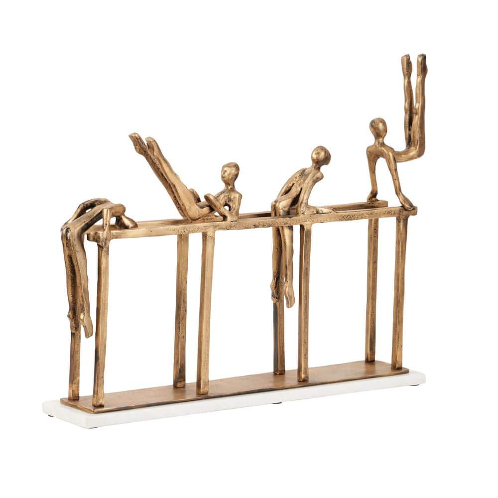 Modern Gold Aluminum Gymnasts Sculpture on Marble Base