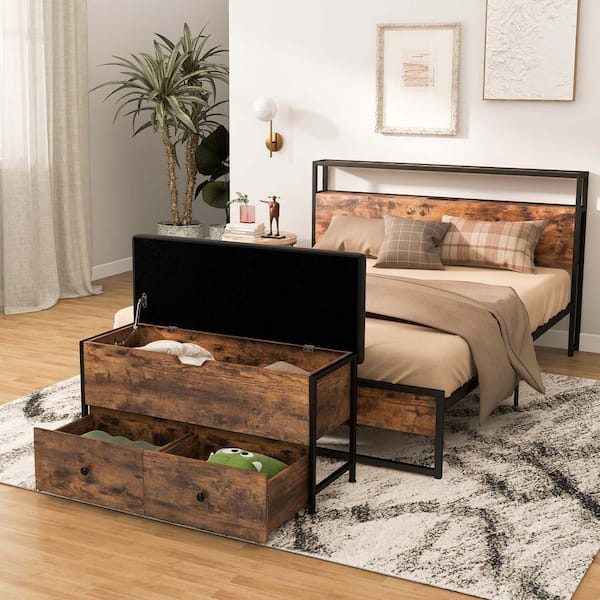 Costway Storage Ottoman Bench Flip Top Wooden Storage Chest with