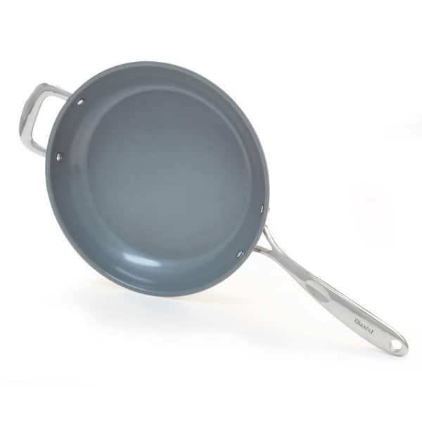 12.5 Inch Nonstick Deep Frying Pan Skillet with Lid 6QT Saute Pan Cream  White