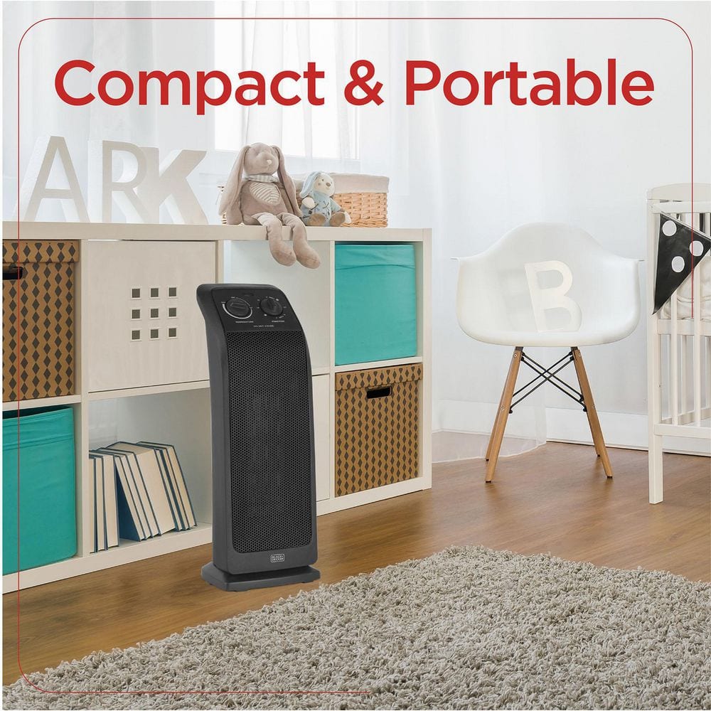 Black Ceramic Electric Tower Heater with Adjustable Thermostat