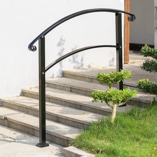 Outdoor Handrails Fit 4 to 5 Steps Stair Railing Black Front Porch Hand Rail Wrought Iron Handrail for Concrete Steps