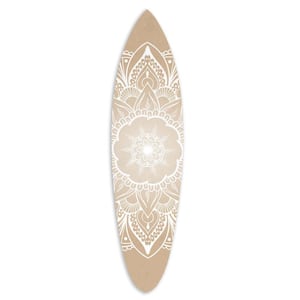 Brown and White Wooden Surfboard Wall Art with Medallion Print